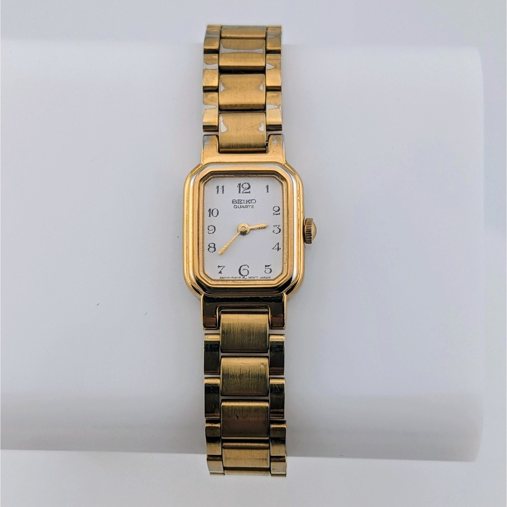 Vintage Seiko 4N00-5118 Women's Gold Tone Quartz Watch Rectangular Dial 5.5"